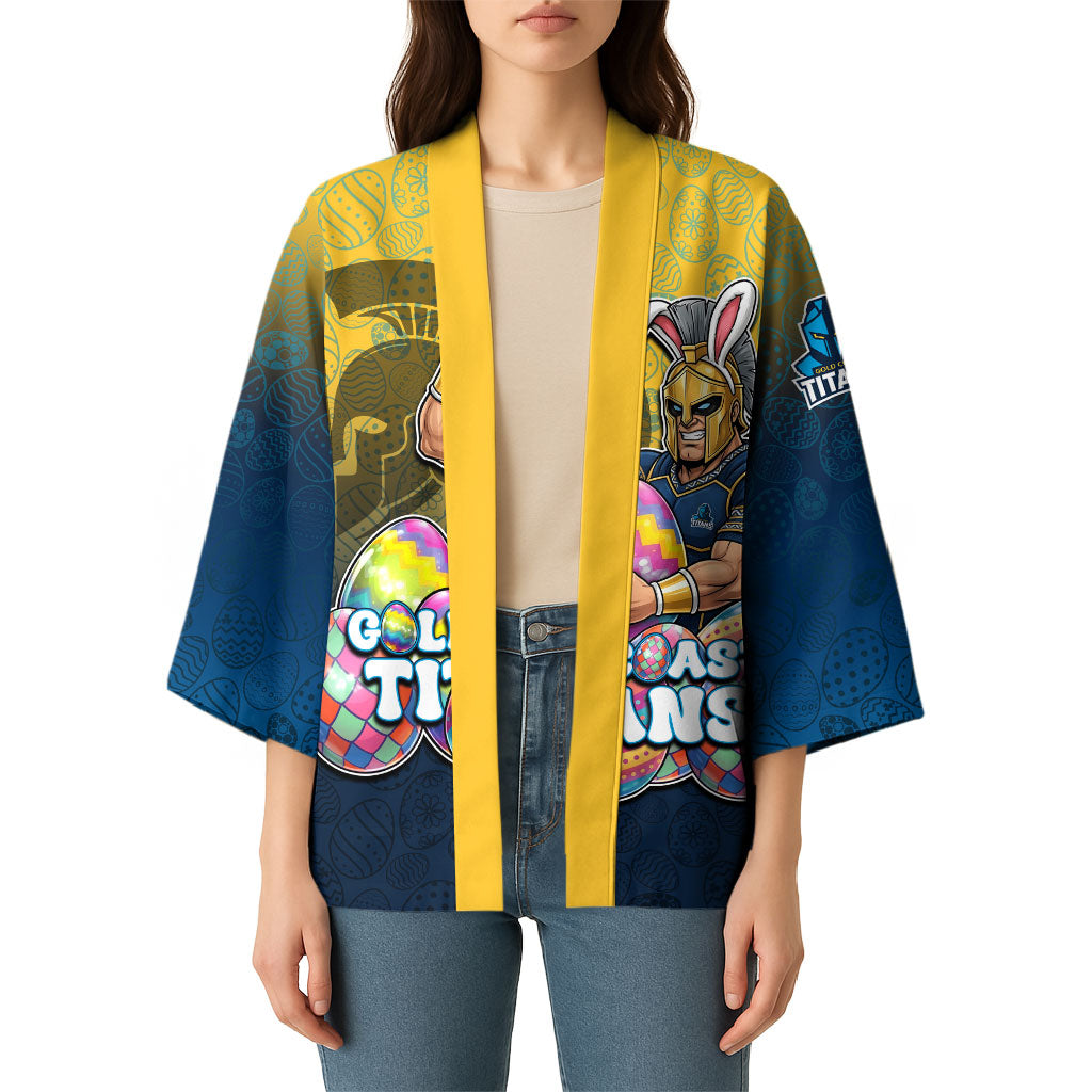 Personalized Gold Coast Titans Kimono Easter Mascot - Colorful Eggs Cartoon Style