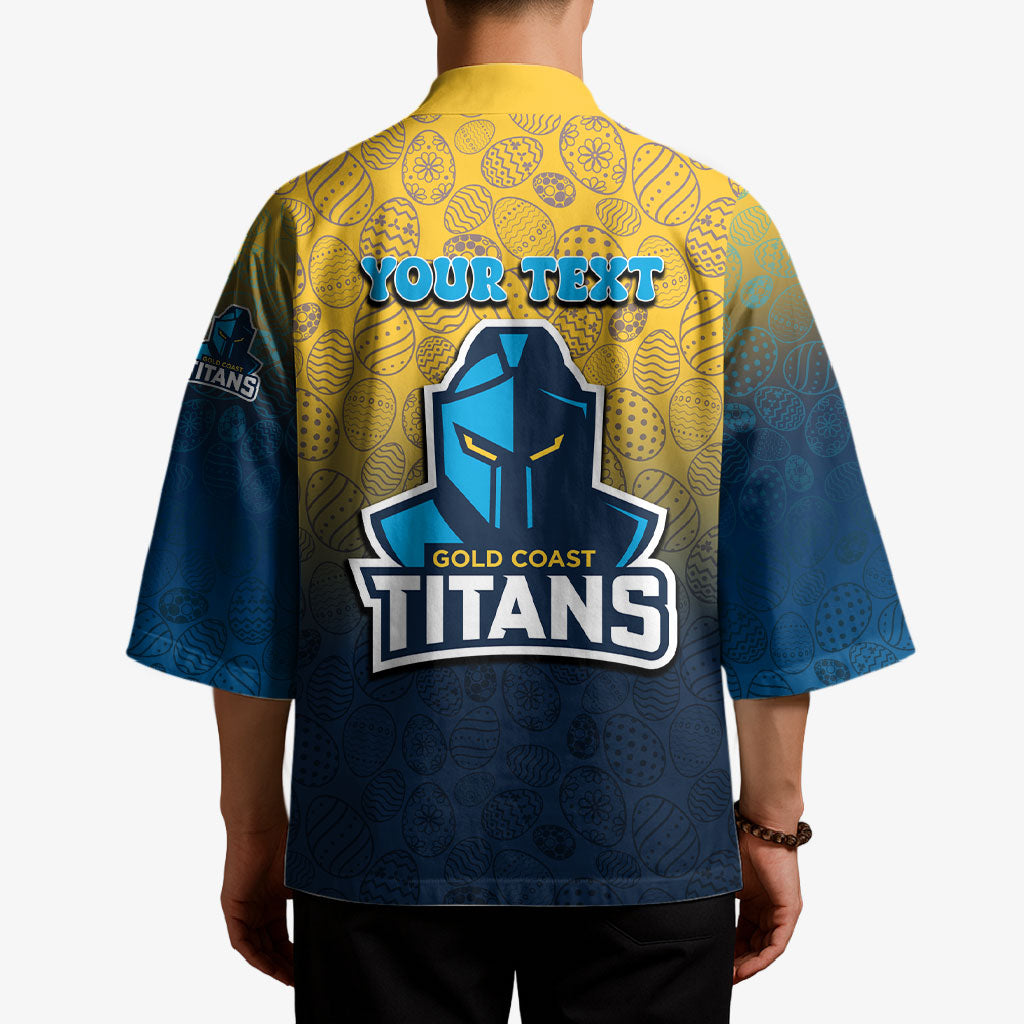 Personalized Gold Coast Titans Kimono Easter Mascot - Colorful Eggs Cartoon Style
