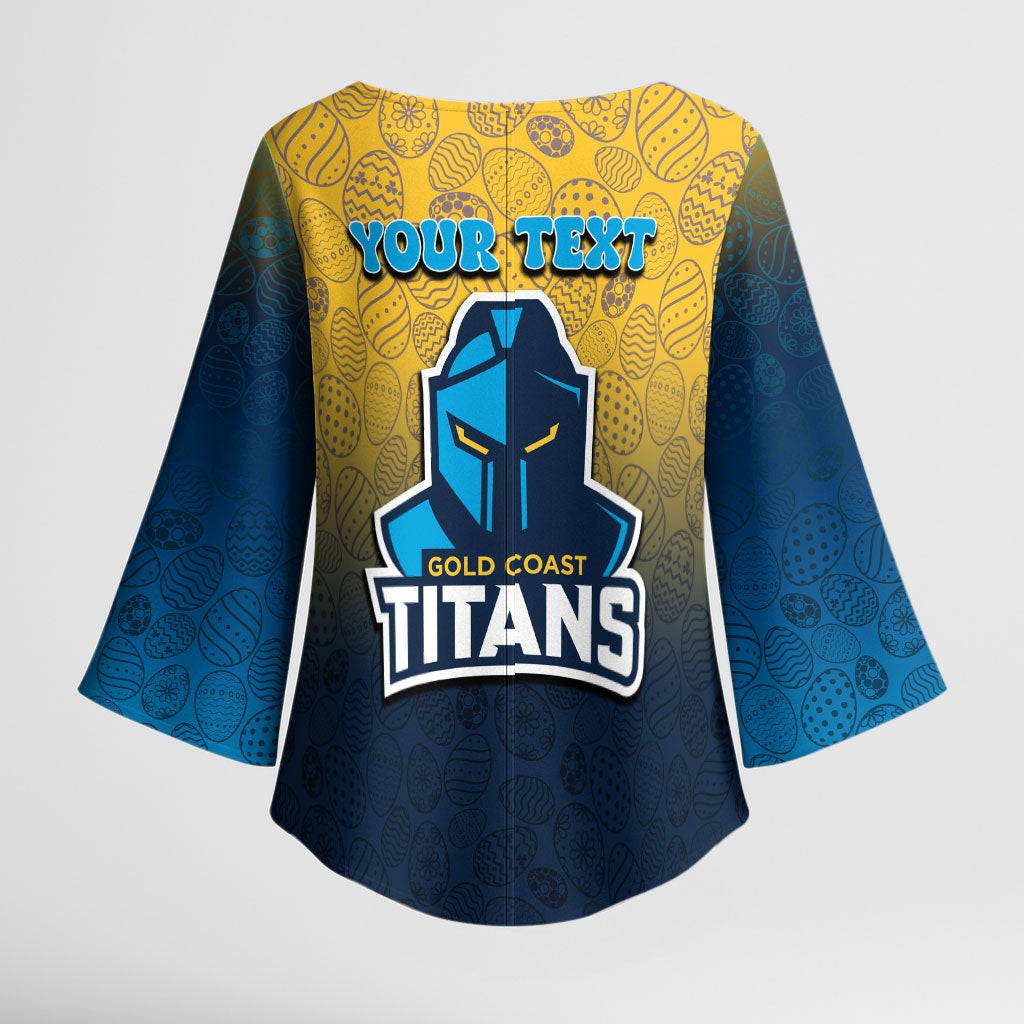 Personalized Gold Coast Titans Kimono Sleeve Blouse Easter Mascot - Colorful Eggs Cartoon Style