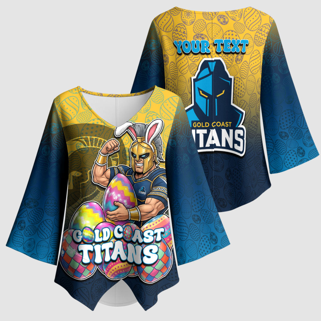 Personalized Gold Coast Titans Kimono Sleeve Blouse Easter Mascot - Colorful Eggs Cartoon Style