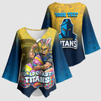 Personalized Gold Coast Titans Kimono Sleeve Blouse Easter Mascot - Colorful Eggs Cartoon Style