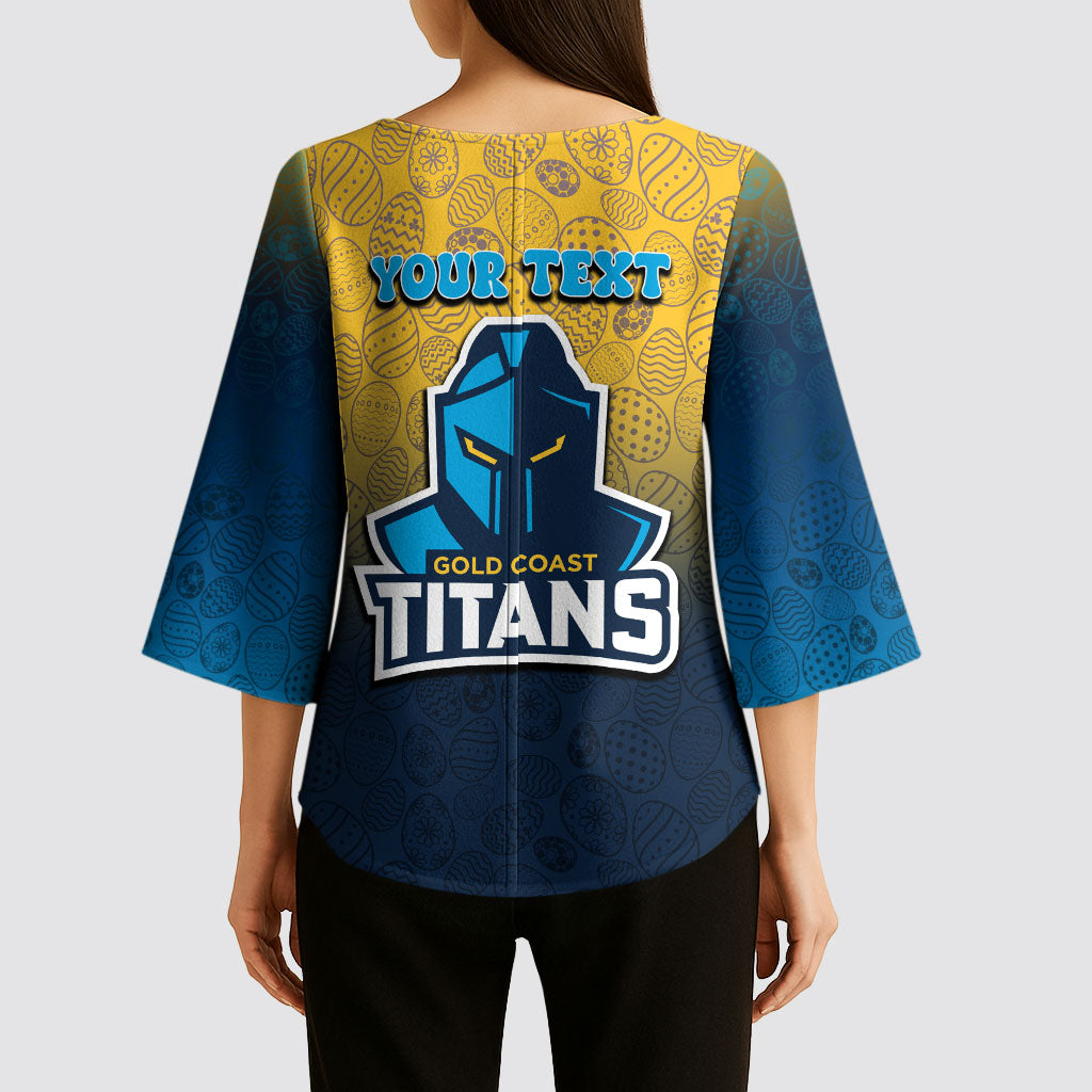 Personalized Gold Coast Titans Kimono Sleeve Blouse Easter Mascot - Colorful Eggs Cartoon Style