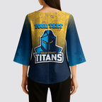 Personalized Gold Coast Titans Kimono Sleeve Blouse Easter Mascot - Colorful Eggs Cartoon Style