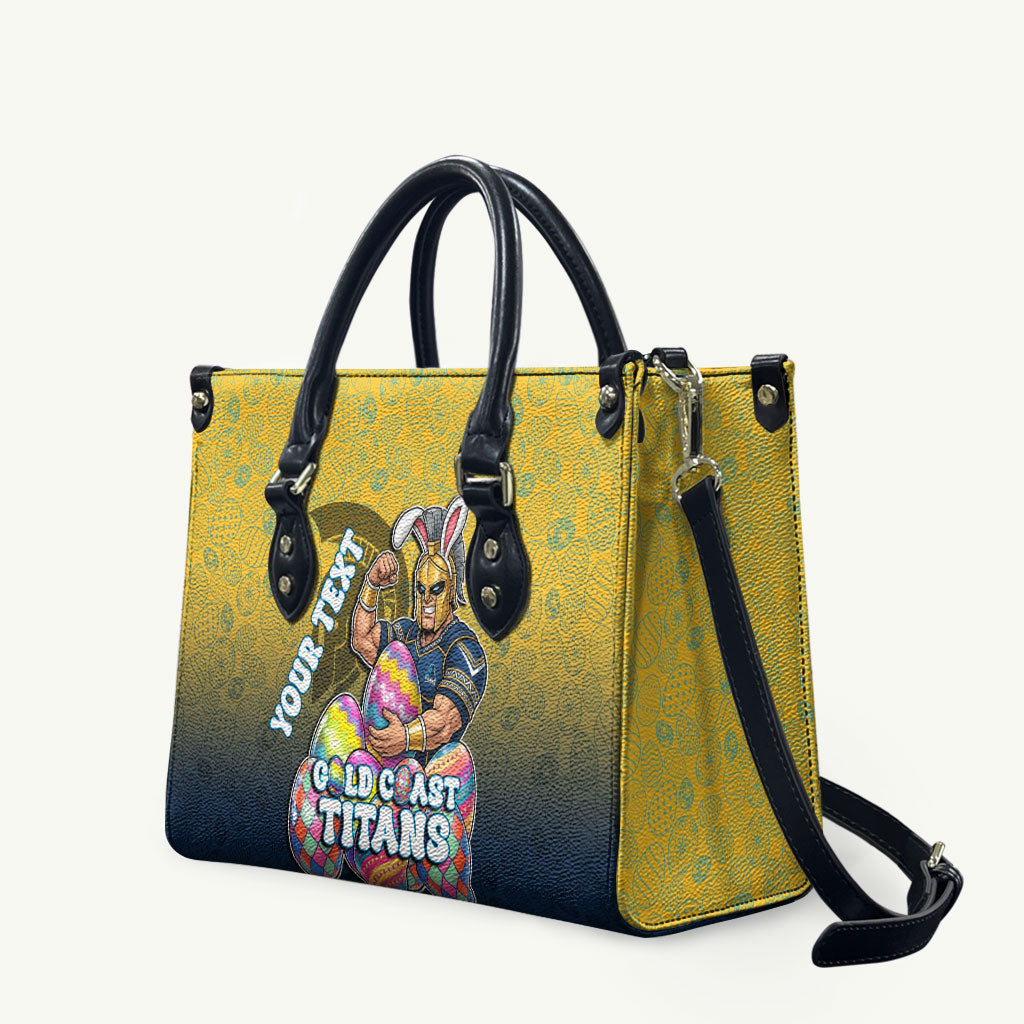 Personalized Gold Coast Titans Leather Bag Easter Mascot - Colorful Eggs Cartoon Style