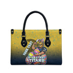 Personalized Gold Coast Titans Leather Bag Easter Mascot - Colorful Eggs Cartoon Style