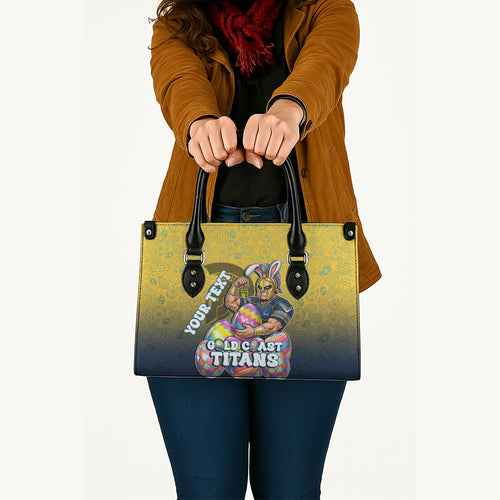 Personalized Gold Coast Titans Leather Bag Easter Mascot - Colorful Eggs Cartoon Style