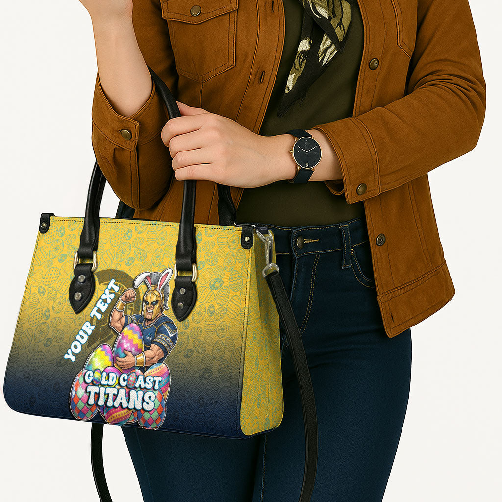 Personalized Gold Coast Titans Leather Bag Easter Mascot - Colorful Eggs Cartoon Style