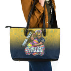 Personalized Gold Coast Titans Leather Tote Bag Easter Mascot - Colorful Eggs Cartoon Style