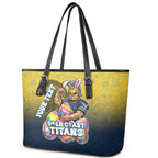Personalized Gold Coast Titans Leather Tote Bag Easter Mascot - Colorful Eggs Cartoon Style