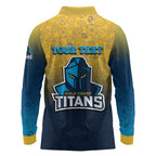 Personalized Gold Coast Titans Long Sleeve Polo Shirt Easter Mascot - Colorful Eggs Cartoon Style