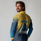 Personalized Gold Coast Titans Long Sleeve Polo Shirt Easter Mascot - Colorful Eggs Cartoon Style