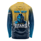 Personalized Gold Coast Titans Long Sleeve Shirt Easter Mascot - Colorful Eggs Cartoon Style