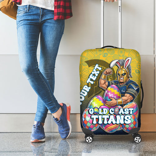 Personalized Gold Coast Titans Luggage Cover Easter Mascot - Colorful Eggs Cartoon Style