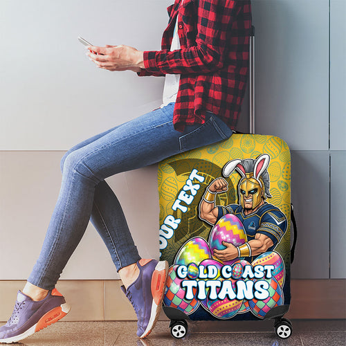 Personalized Gold Coast Titans Luggage Cover Easter Mascot - Colorful Eggs Cartoon Style