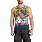 Personalized Gold Coast Titans Men Tank Top Easter Mascot - Colorful Eggs Cartoon Style