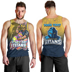 Personalized Gold Coast Titans Men Tank Top Easter Mascot - Colorful Eggs Cartoon Style