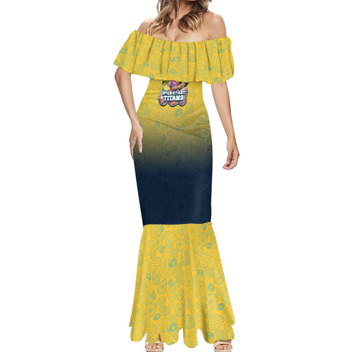 Personalized Gold Coast Titans Mermaid Dress Easter Mascot - Colorful Eggs Cartoon Style