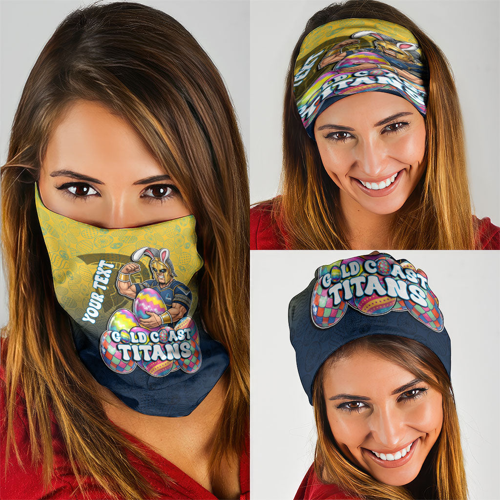 Personalized Gold Coast Titans Neck Gaiter Easter Mascot - Colorful Eggs Cartoon Style