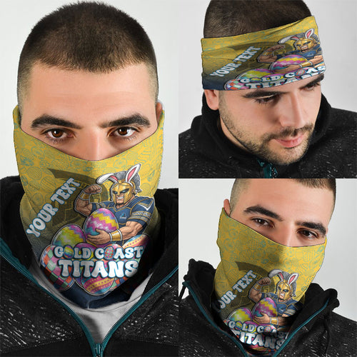 Personalized Gold Coast Titans Neck Gaiter Easter Mascot - Colorful Eggs Cartoon Style