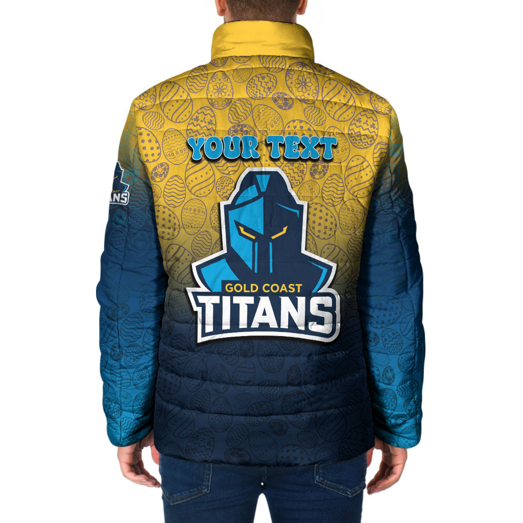 Personalized Gold Coast Titans Padded Jacket Easter Mascot - Colorful Eggs Cartoon Style