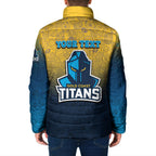 Personalized Gold Coast Titans Padded Jacket Easter Mascot - Colorful Eggs Cartoon Style