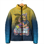 Personalized Gold Coast Titans Padded Jacket Easter Mascot - Colorful Eggs Cartoon Style