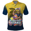 Personalized Gold Coast Titans Polo Shirt Easter Mascot - Colorful Eggs Cartoon Style