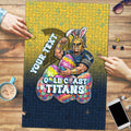 Personalized Gold Coast Titans Puzzle Easter Mascot - Colorful Eggs Cartoon Style