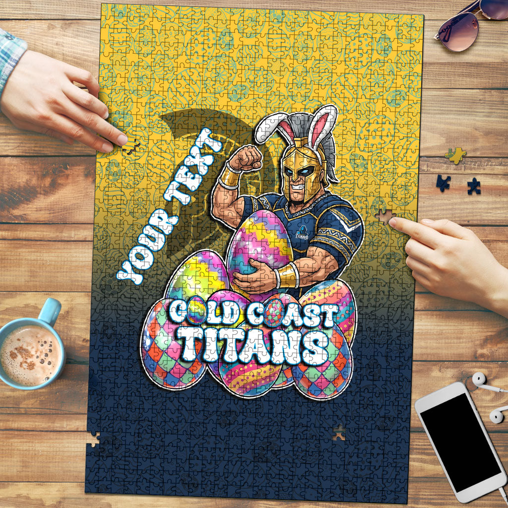 Personalized Gold Coast Titans Puzzle Easter Mascot - Colorful Eggs Cartoon Style
