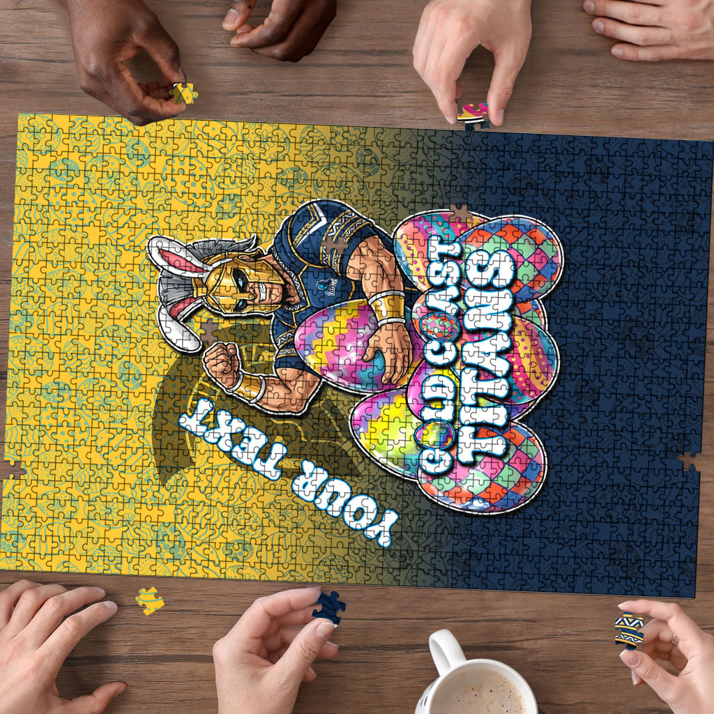 Personalized Gold Coast Titans Puzzle Easter Mascot - Colorful Eggs Cartoon Style