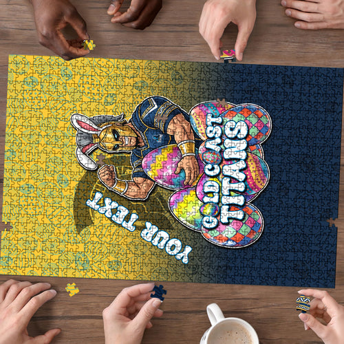 Personalized Gold Coast Titans Puzzle Easter Mascot - Colorful Eggs Cartoon Style
