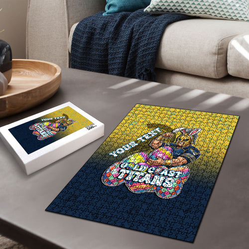 Personalized Gold Coast Titans Puzzle Easter Mascot - Colorful Eggs Cartoon Style