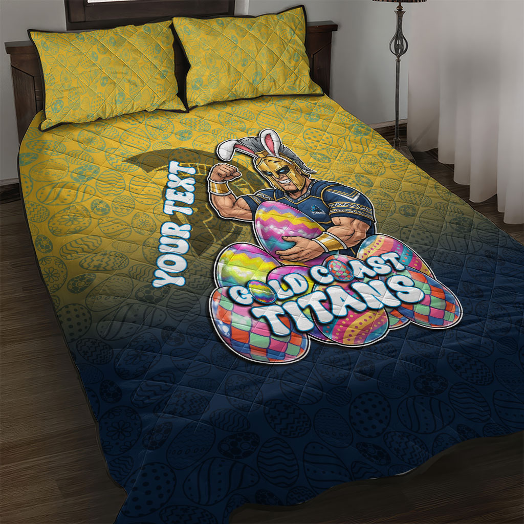 Personalized Gold Coast Titans Quilt Bed Set Easter Mascot - Colorful Eggs Cartoon Style