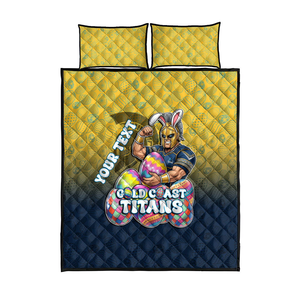 Personalized Gold Coast Titans Quilt Bed Set Easter Mascot - Colorful Eggs Cartoon Style