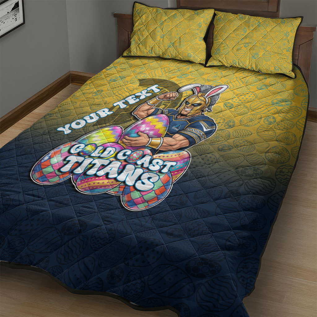 Personalized Gold Coast Titans Quilt Bed Set Easter Mascot - Colorful Eggs Cartoon Style