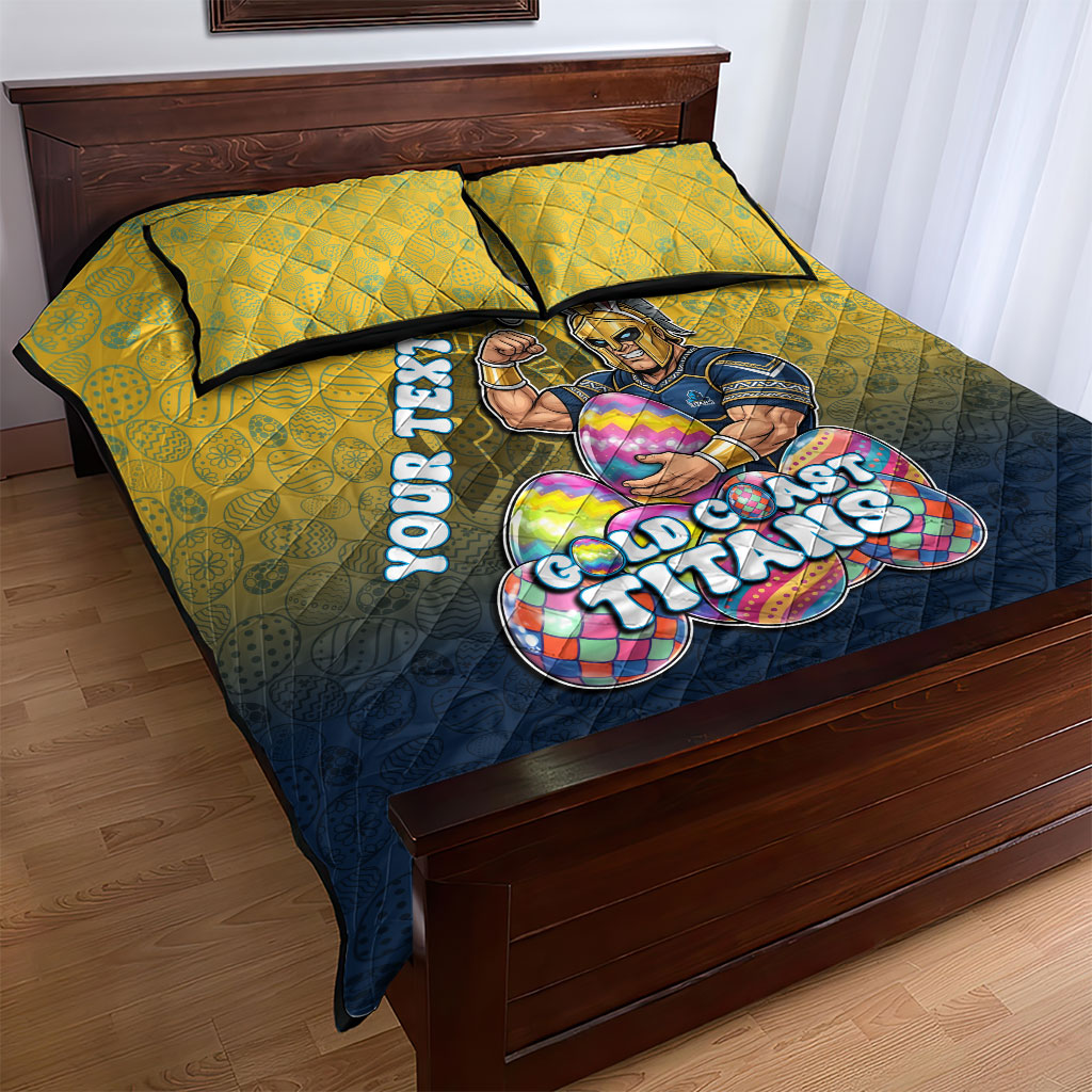 Personalized Gold Coast Titans Quilt Bed Set Easter Mascot - Colorful Eggs Cartoon Style