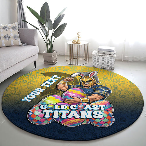 Personalized Gold Coast Titans Round Carpet Easter Mascot - Colorful Eggs Cartoon Style