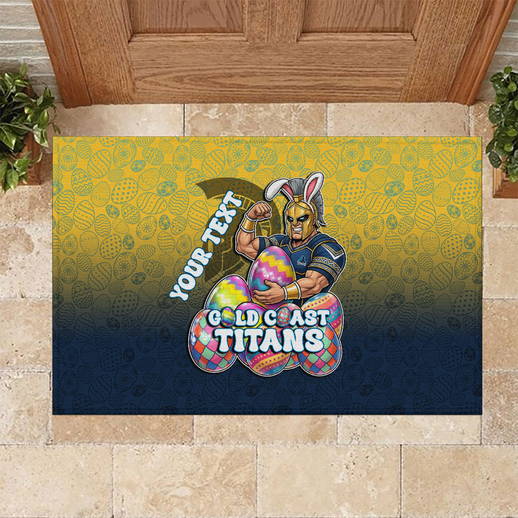 Personalized Gold Coast Titans Rubber Doormat Easter Mascot - Colorful Eggs Cartoon Style