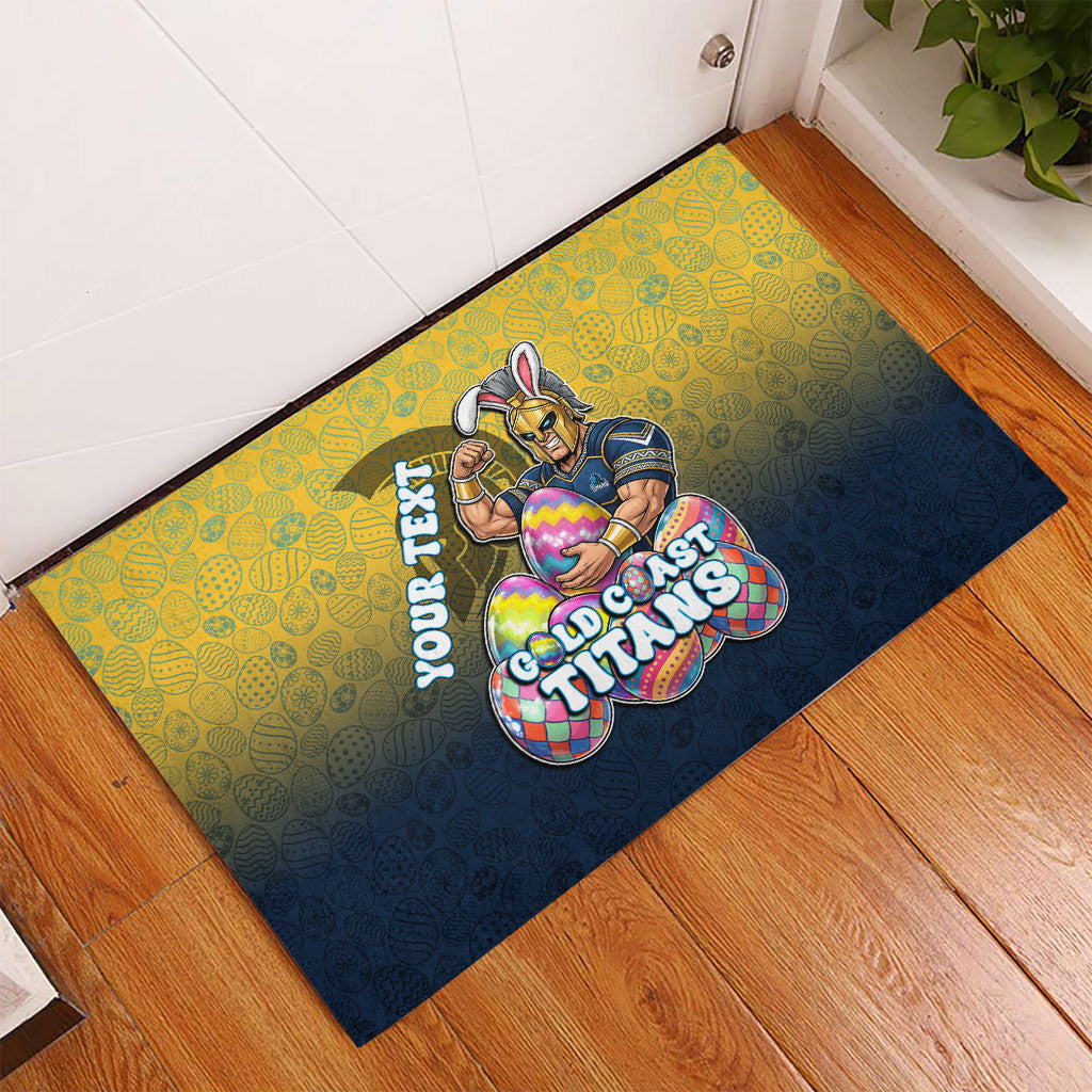 Personalized Gold Coast Titans Rubber Doormat Easter Mascot - Colorful Eggs Cartoon Style