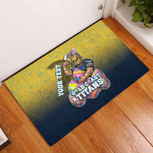 Personalized Gold Coast Titans Rubber Doormat Easter Mascot - Colorful Eggs Cartoon Style