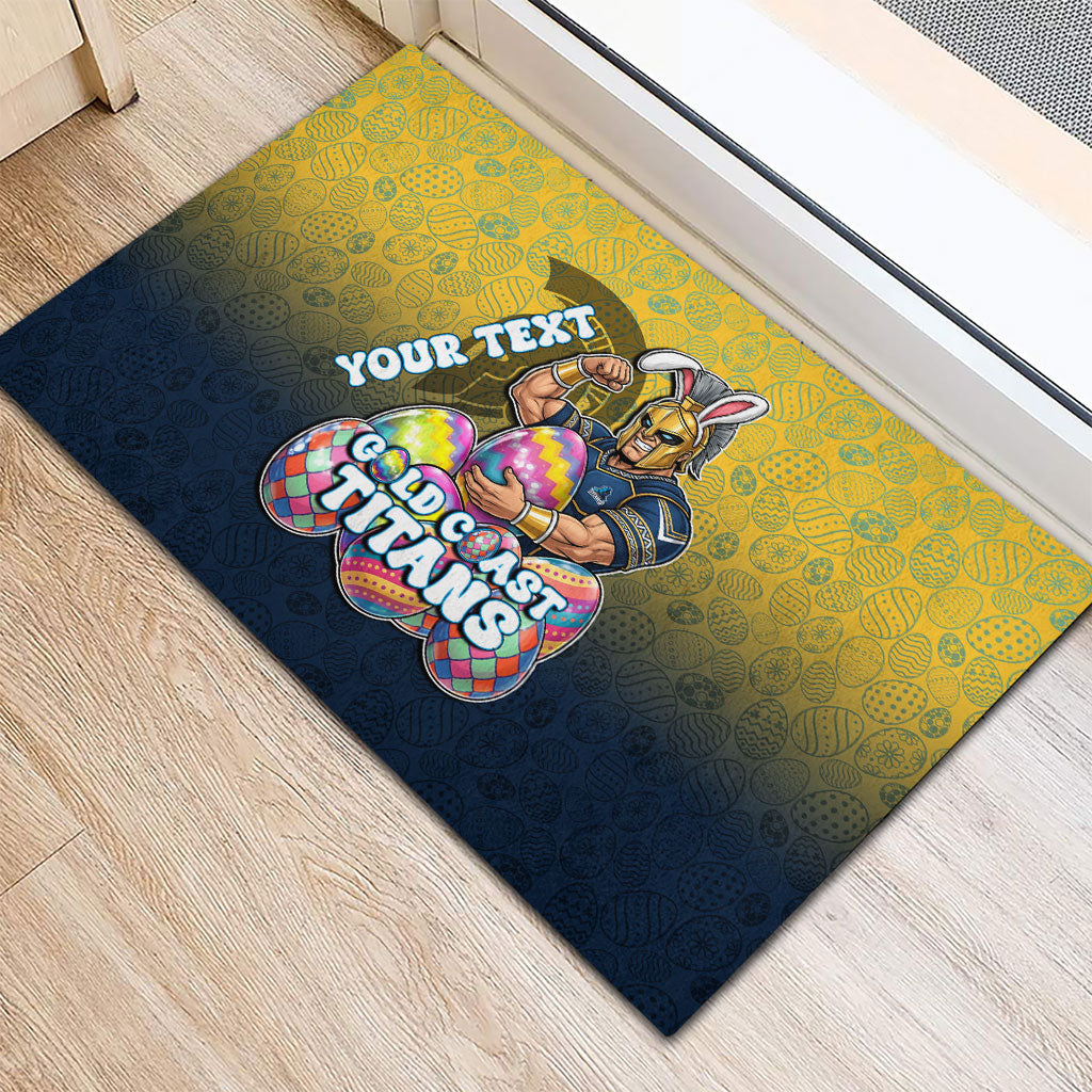 Personalized Gold Coast Titans Rubber Doormat Easter Mascot - Colorful Eggs Cartoon Style