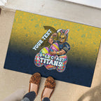 Personalized Gold Coast Titans Rubber Doormat Easter Mascot - Colorful Eggs Cartoon Style