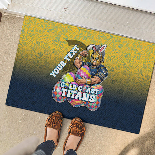 Personalized Gold Coast Titans Rubber Doormat Easter Mascot - Colorful Eggs Cartoon Style