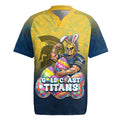 Personalized Gold Coast Titans Rugby Jersey Easter Mascot - Colorful Eggs Cartoon Style