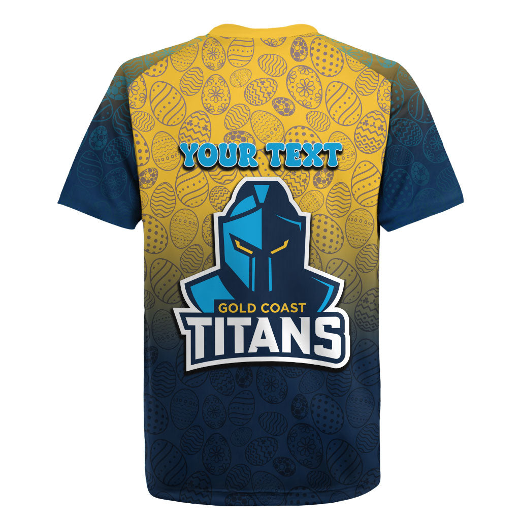 Personalized Gold Coast Titans Rugby Jersey Easter Mascot - Colorful Eggs Cartoon Style
