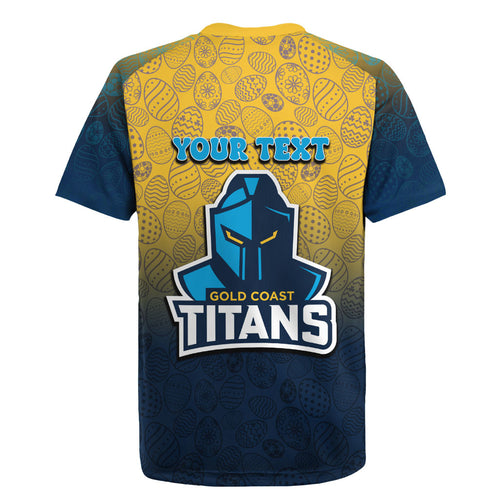 Personalized Gold Coast Titans Rugby Jersey Easter Mascot - Colorful Eggs Cartoon Style