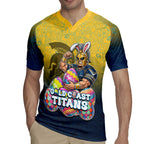 Personalized Gold Coast Titans Rugby Jersey Easter Mascot - Colorful Eggs Cartoon Style