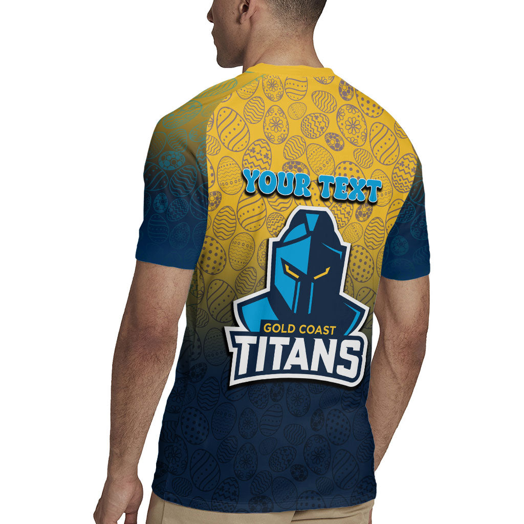 Personalized Gold Coast Titans Rugby Jersey Easter Mascot - Colorful Eggs Cartoon Style
