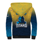 Personalized Gold Coast Titans Sherpa Hoodie Easter Mascot - Colorful Eggs Cartoon Style