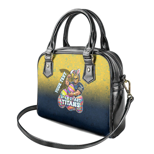 Personalized Gold Coast Titans Shoulder Handbag Easter Mascot - Colorful Eggs Cartoon Style